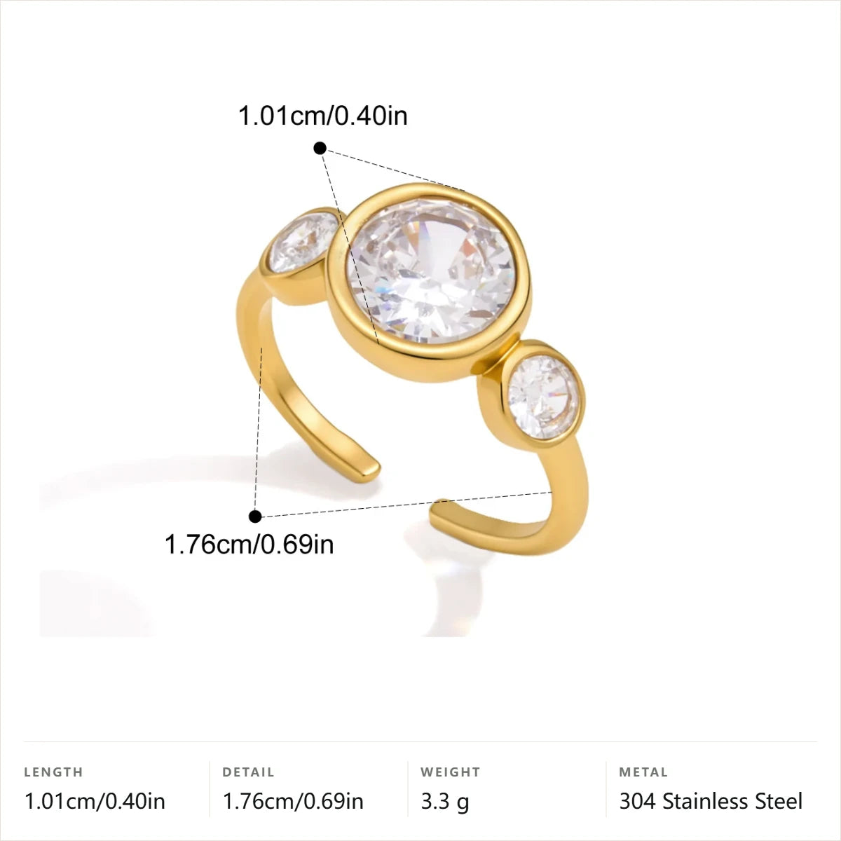Bezel Trilogy Ring Set — Round Bezel Trilogy Ring · Gold