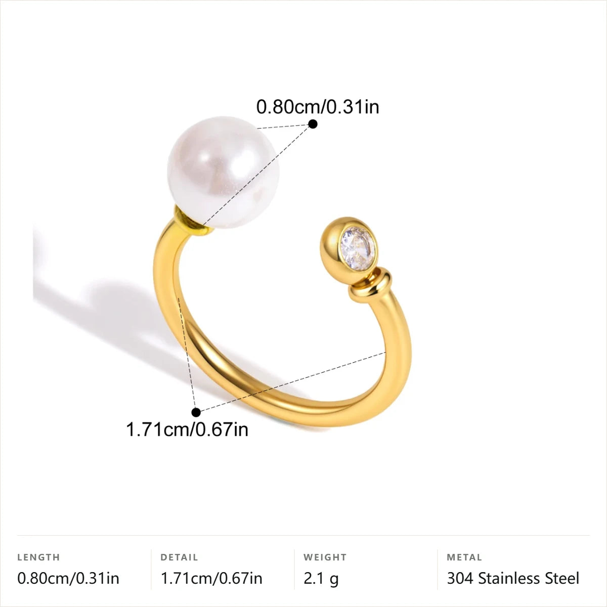 Minimal Pearl Ring — Pearl CZ Ring · Gold