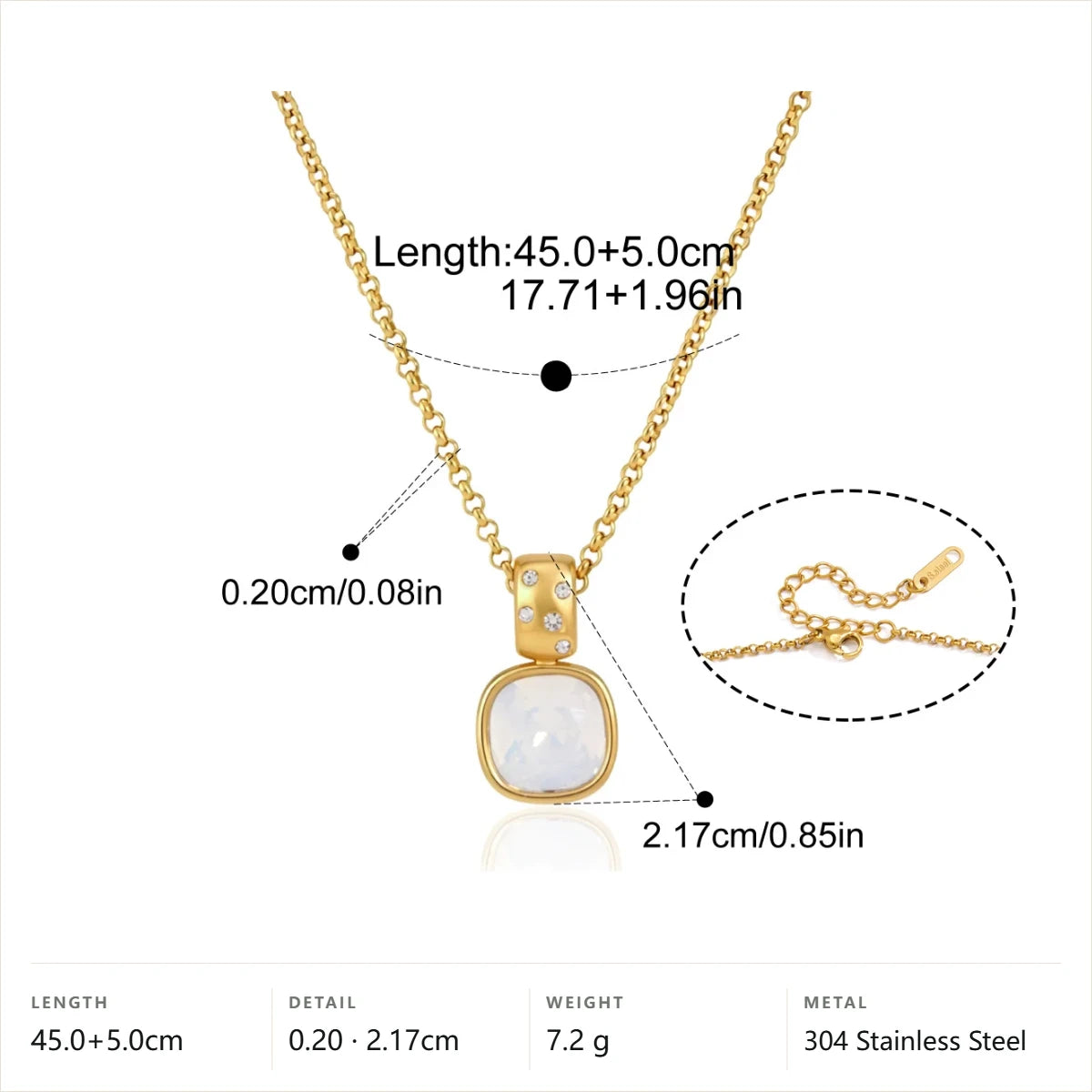 Faceted Multi Shape Pendant Necklace — Cushion Cut White Pendant · Gold