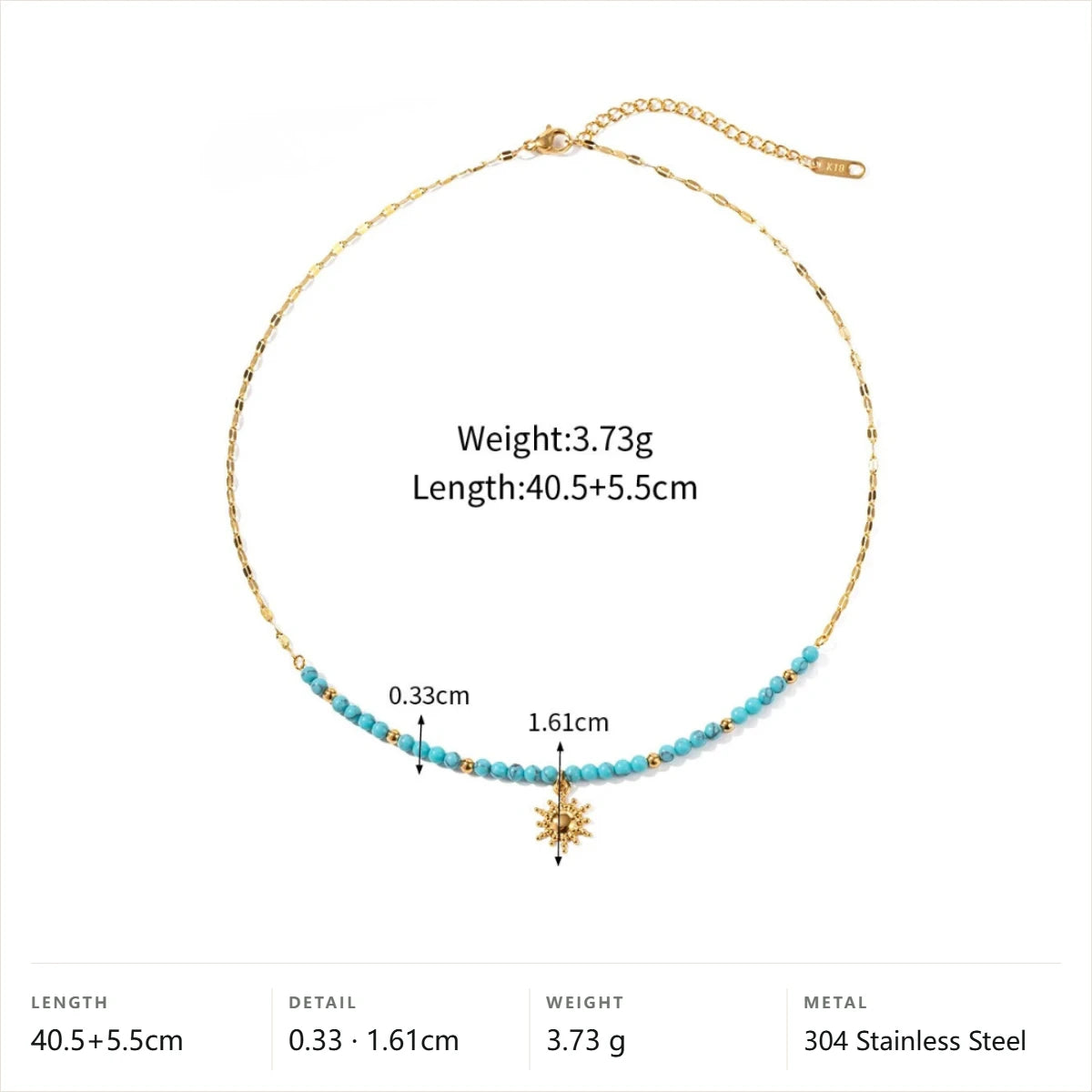 Celestial Beaded Necklace — Turquoise Beaded Sun Pendant · Gold