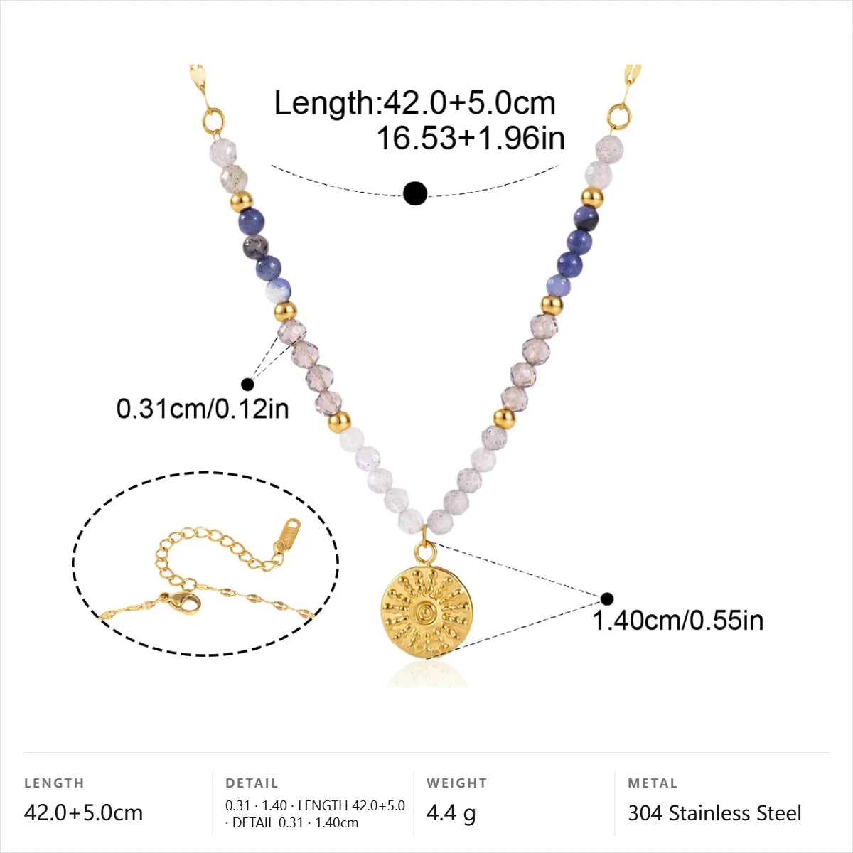 Celestial Beaded Necklace — Sun Medallion Pendant · Gold
