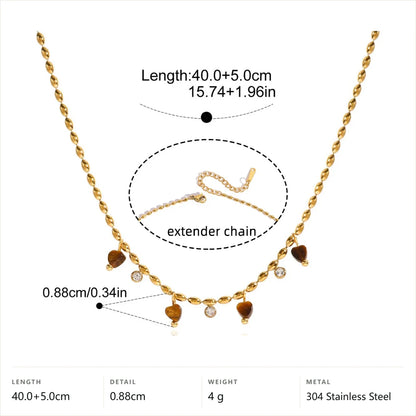 Celestial Beaded Necklace — Twisted Tiger Eye Heart · Gold