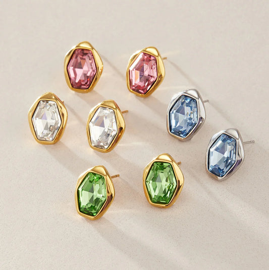 Organic Hexagon Bezel Stud Earrings