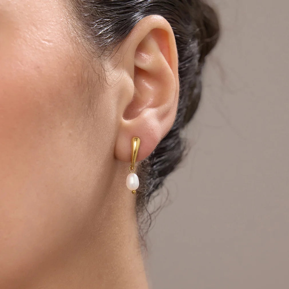 Teardrop Pearl Drop Earrings — view 3