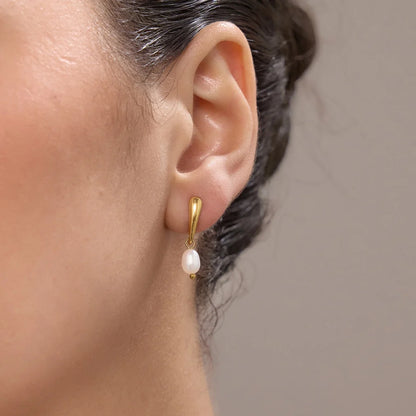 Teardrop Pearl Drop Earrings — view 3