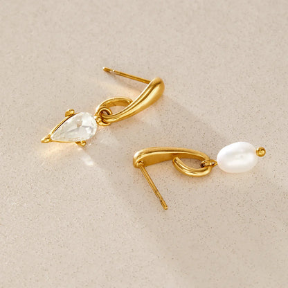 Teardrop Pearl Drop Earrings — view 4