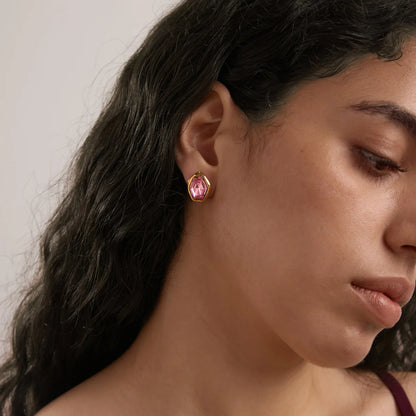 Organic Hexagon Bezel Stud Earrings — view 3