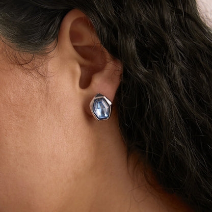 Organic Hexagon Bezel Stud Earrings — view 4