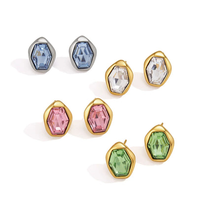 Organic Hexagon Bezel Stud Earrings — view 5