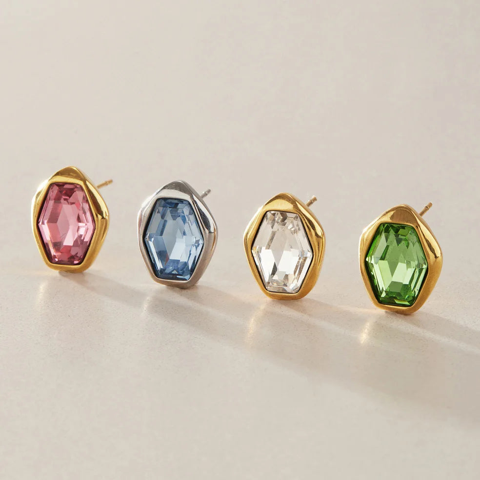 Organic Hexagon Bezel Stud Earrings — view 7