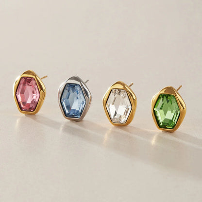 Organic Hexagon Bezel Stud Earrings — view 7