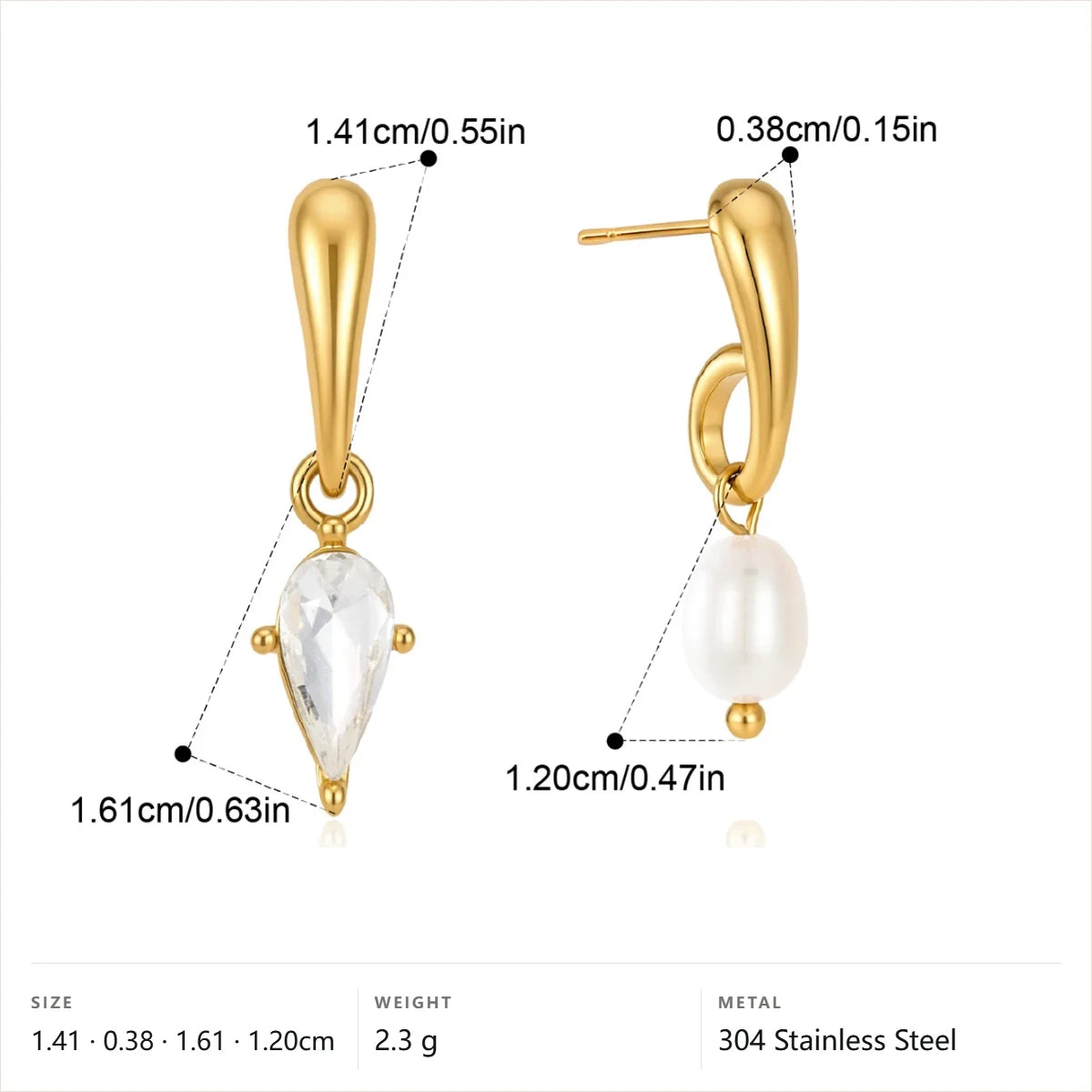 Teardrop Pearl Drop Earrings — Teardrop Crystal Pearl Drop · Gold