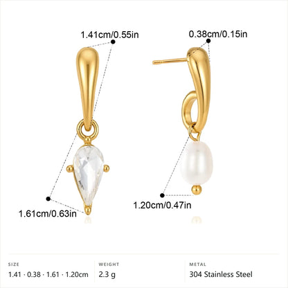 Teardrop Pearl Drop Earrings — Teardrop Crystal Pearl Drop · Gold
