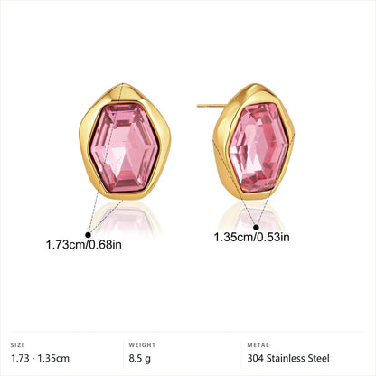 Organic Hexagon Bezel Stud Earrings — Pink Bezel Stud · Gold