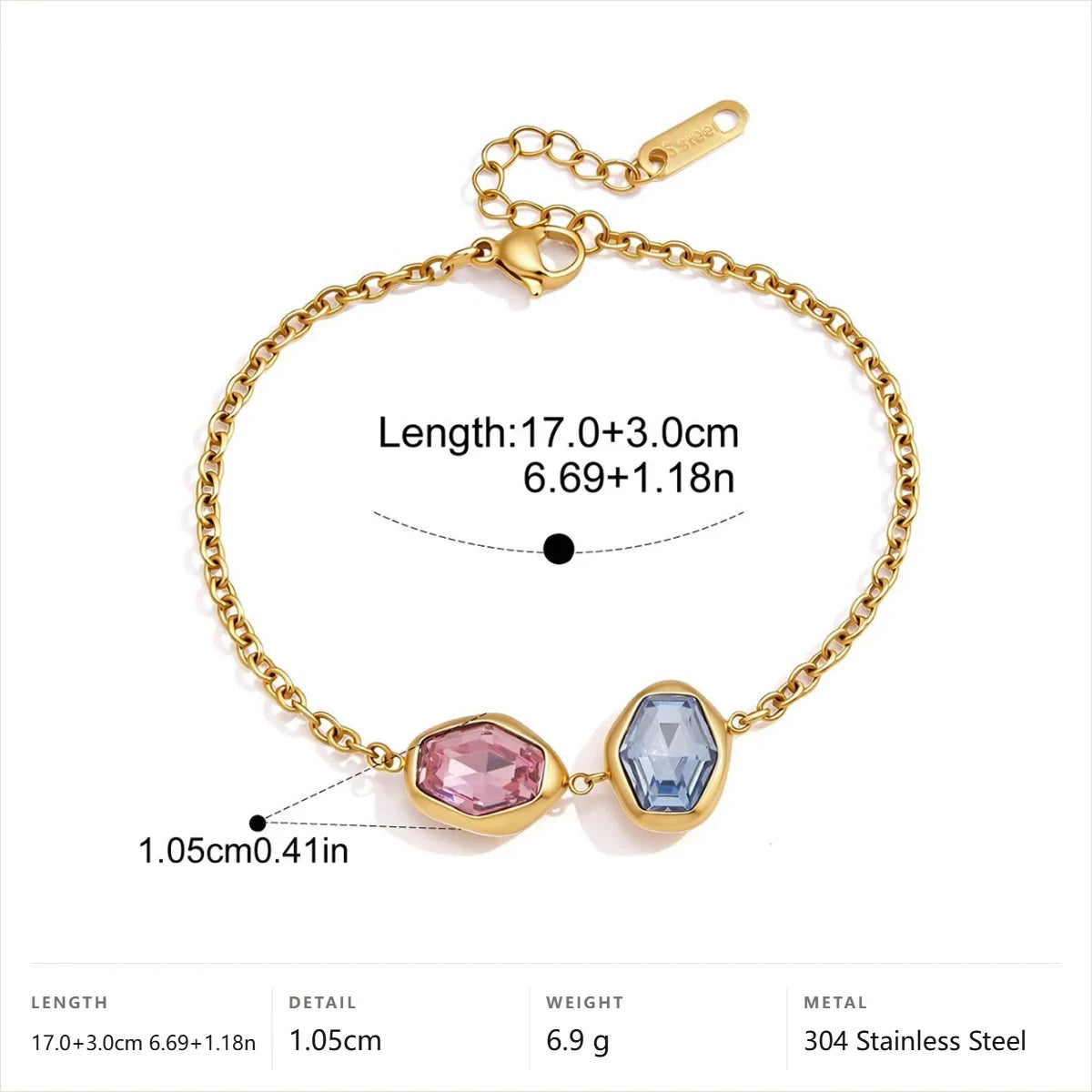 Chunky Faceted Bracelet — Pink Blue Faceted Duo · Gold