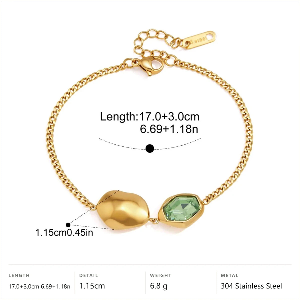 Chunky Faceted Bracelet — Nugget Green Faceted Stone · Gold