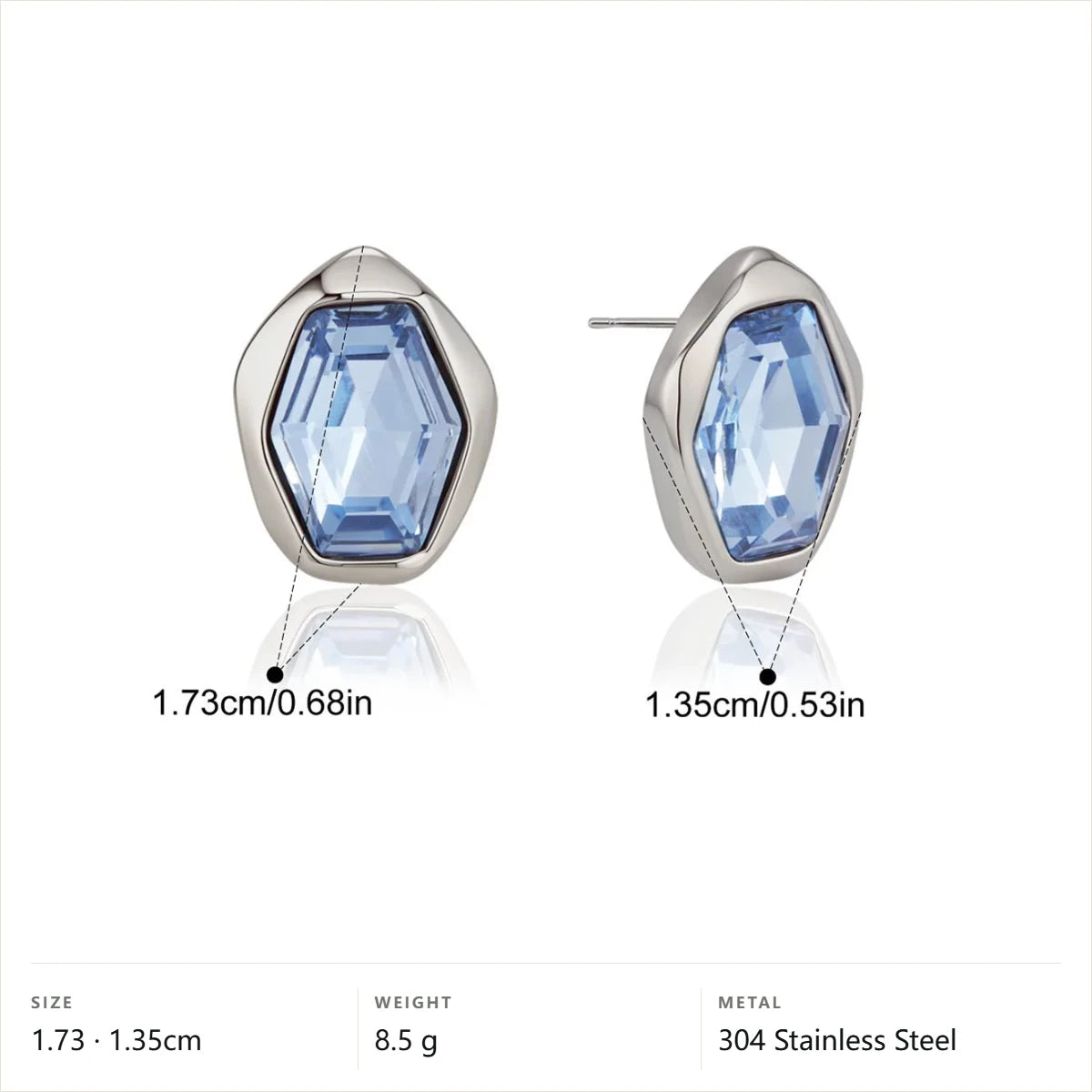 Organic Hexagon Bezel Stud Earrings — Blue Bezel Stud · Silver