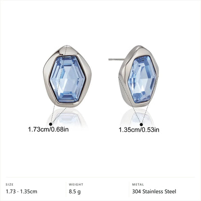 Organic Hexagon Bezel Stud Earrings — Blue Bezel Stud · Silver