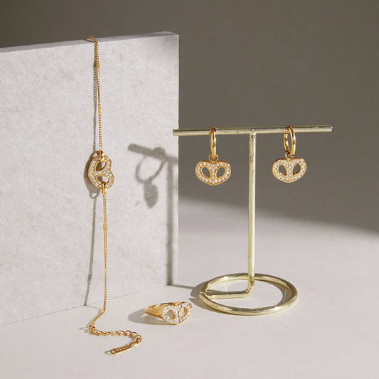 Pave Heart Link Jewelry Set