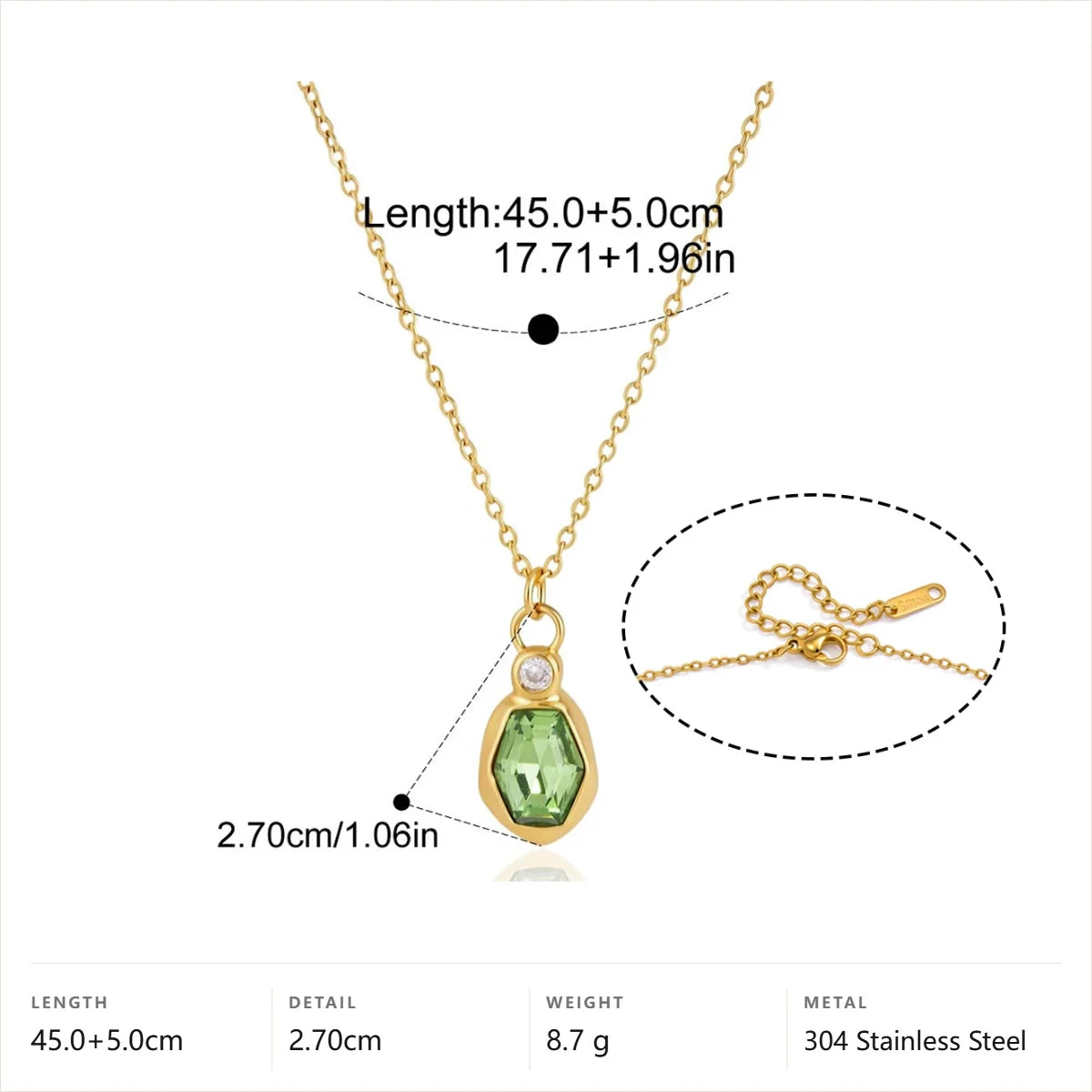 Drop Pendant Necklace — Green Geometric Drop Pendant · Gold
