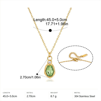 Drop Pendant Necklace — Green Geometric Drop Pendant · Gold