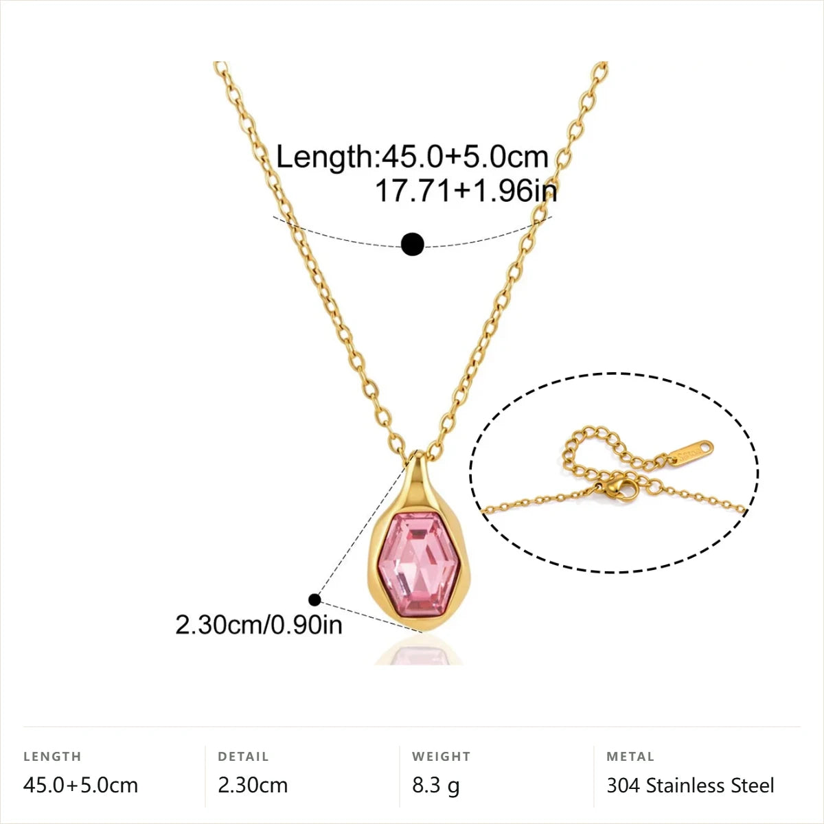 Drop Pendant Necklace — Pink Teardrop Pendant · Gold