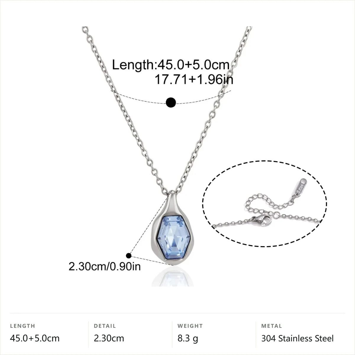 Drop Pendant Necklace — Blue Teardrop Pendant · Silver