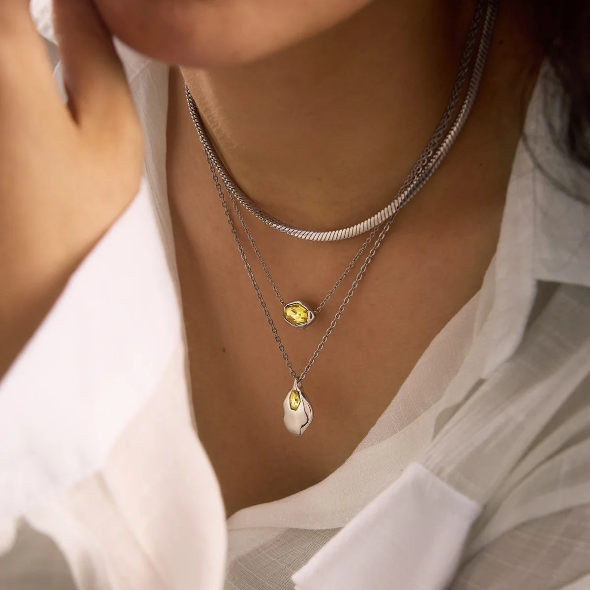 Geometric Faceted Pendant Necklace — view 3