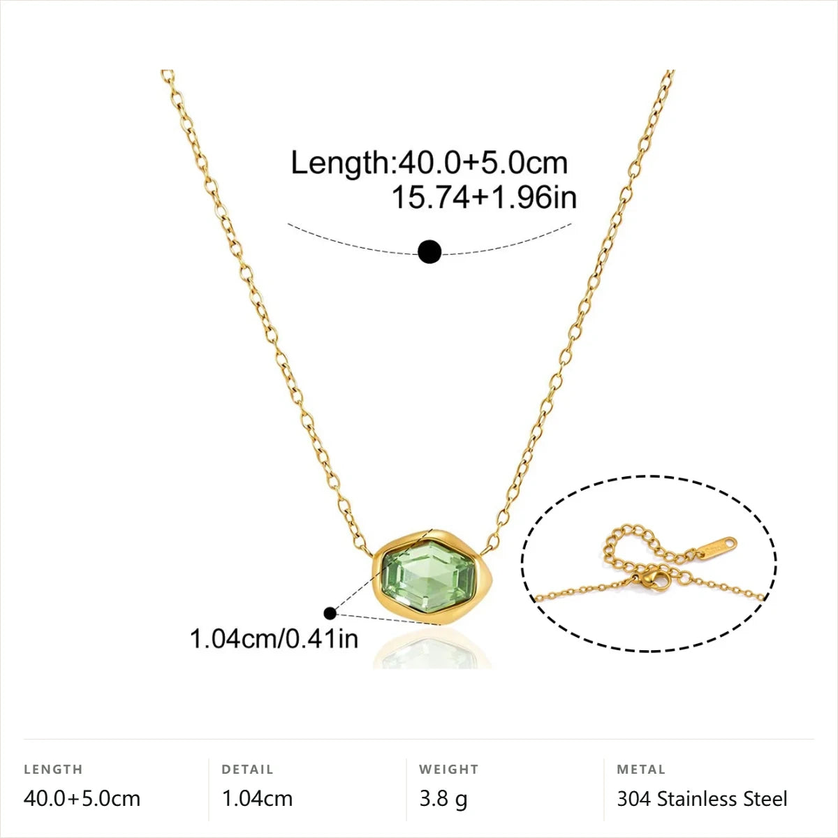 Geometric Faceted Pendant Necklace — Gold Green Hexagon · Gold