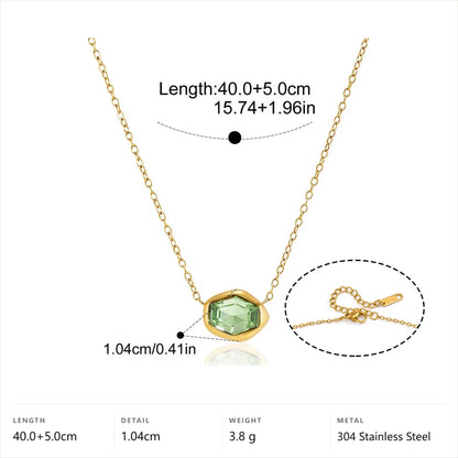 Geometric Faceted Pendant Necklace — Gold Green Hexagon · Gold