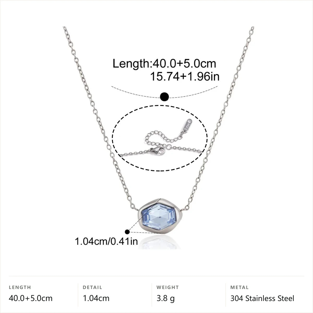 Geometric Faceted Pendant Necklace — Silver Blue Hexagon · Silver