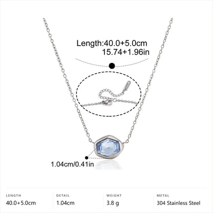 Geometric Faceted Pendant Necklace — Silver Blue Hexagon · Silver