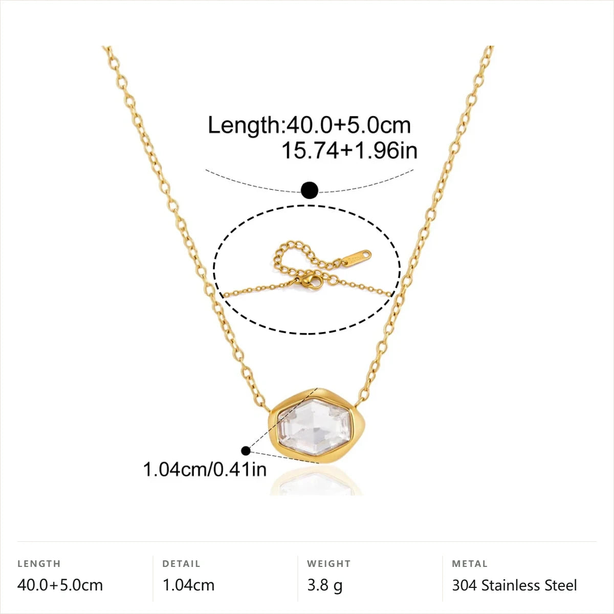Geometric Faceted Pendant Necklace — Gold Clear Hexagon · Gold