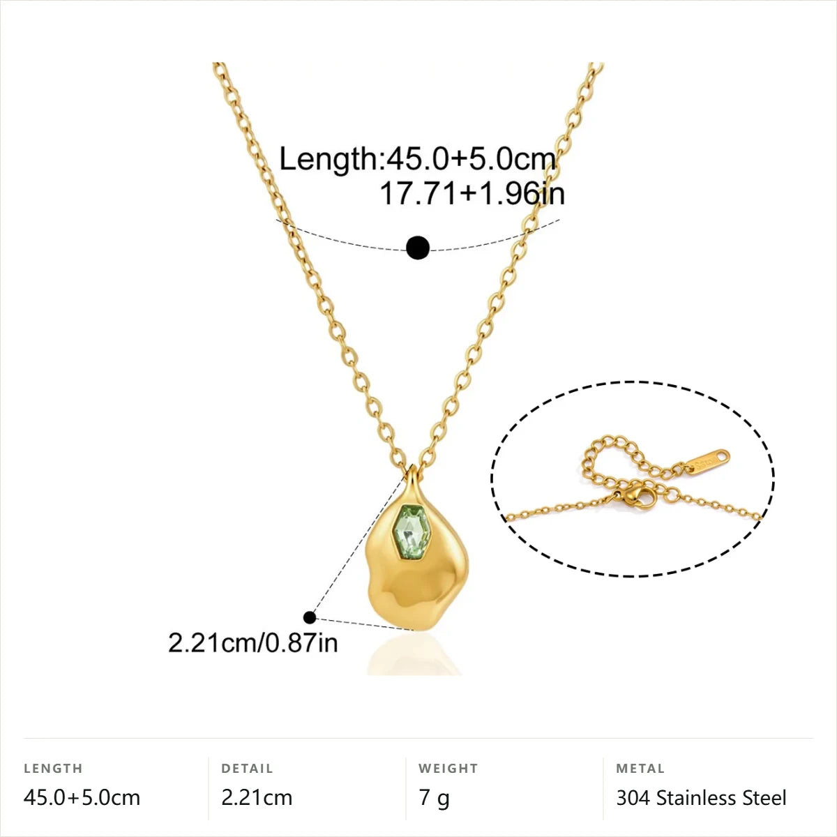 Teardrop Pendant Necklace — Gold Green Teardrop Pendant · Gold