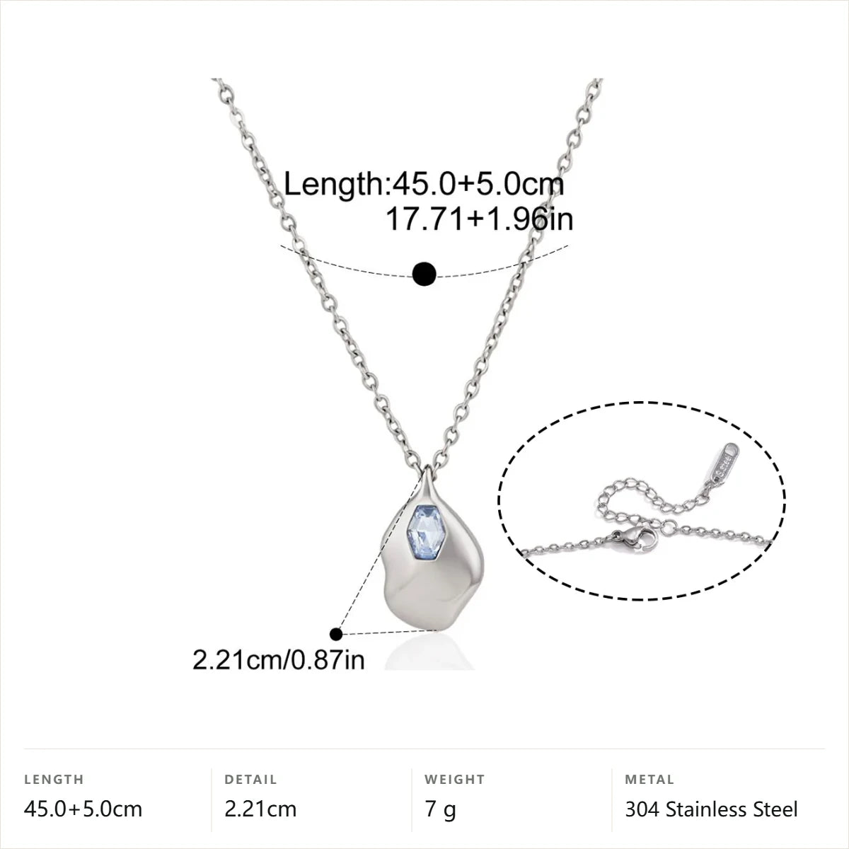 Teardrop Pendant Necklace — Silver Blue Teardrop Pendant · Silver