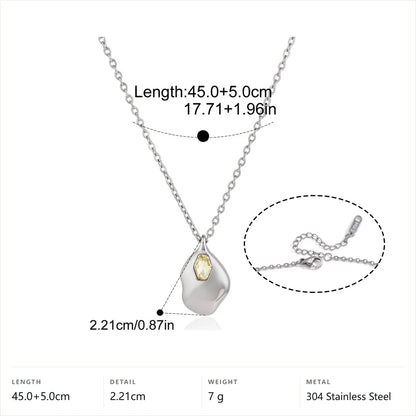 Teardrop Pendant Necklace — Yellow Bezel Organic Drop · Silver