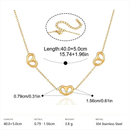 Pave Heart Link Jewelry Set — Triple Smooth Loop Necklace · Gold