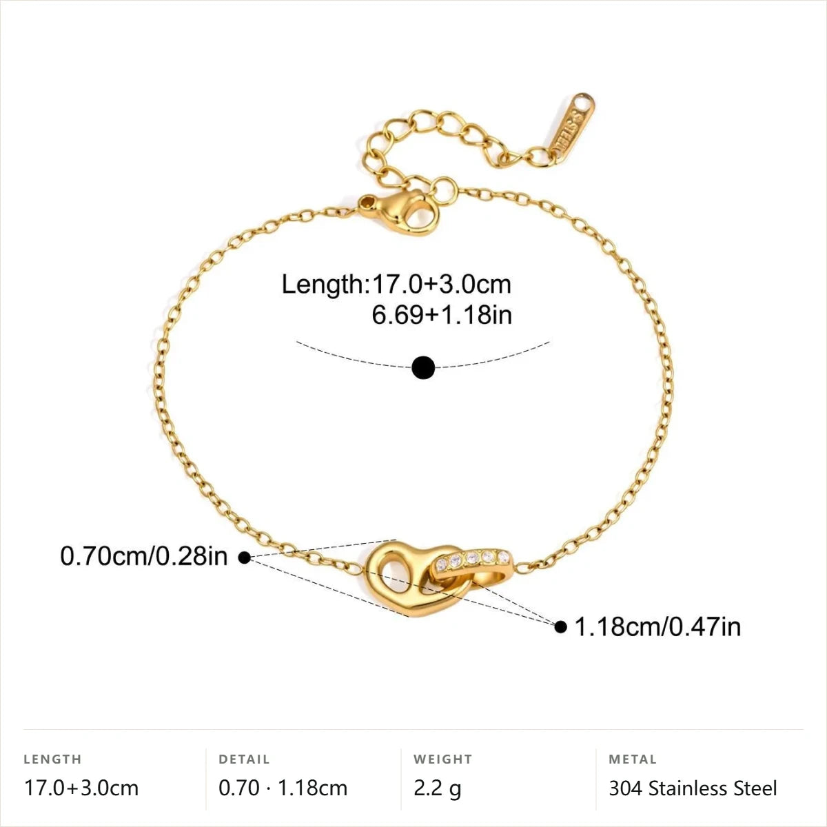 Pave Heart Link Jewelry Set — Pavé Wave Charm Bracelet · Gold