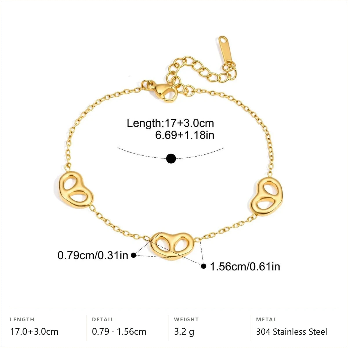 Pave Heart Link Jewelry Set — Triple Open Knot Bracelet · Gold