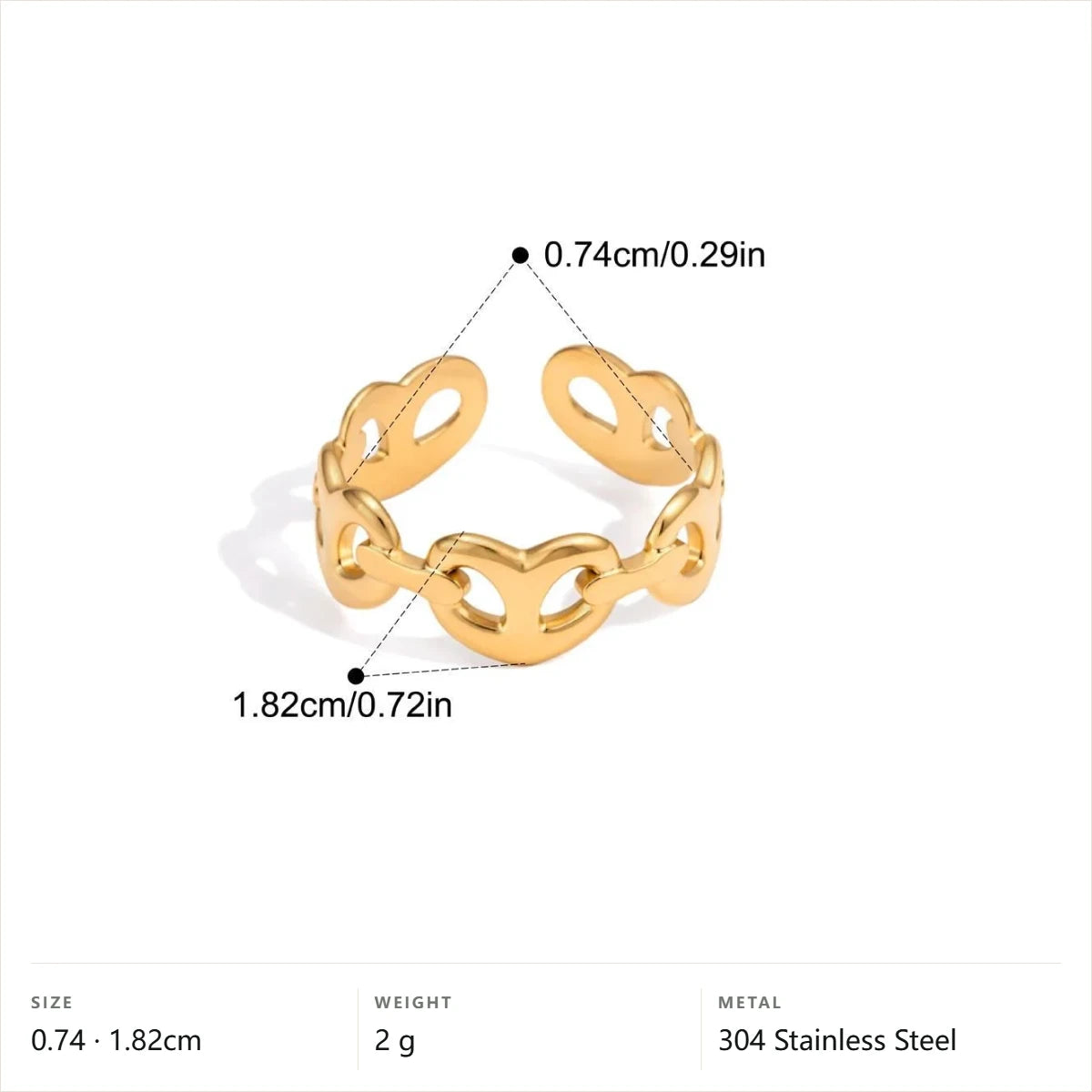 Pave Heart Link Jewelry Set — Heart Link Open Ring · Gold