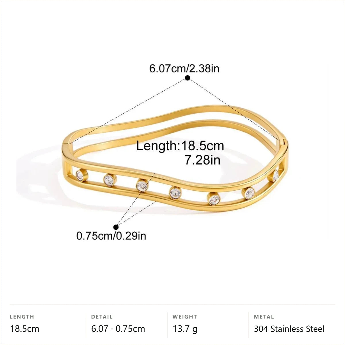 Two-Tone Minimalist Bracelet — Openwork Zircon Bangle · Gold