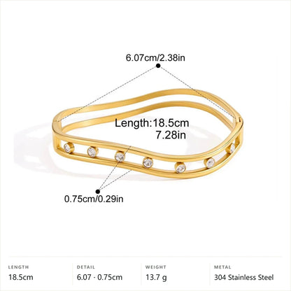 Two-Tone Minimalist Bracelet — Openwork Zircon Bangle · Gold