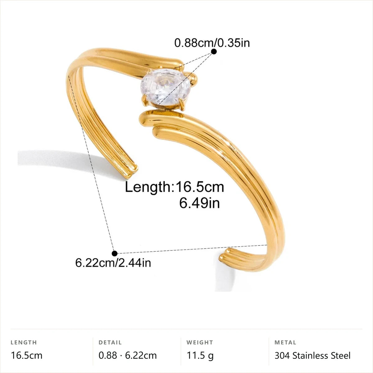 Open Cuff Bracelet — Twisted Round Stone Cuff · Gold