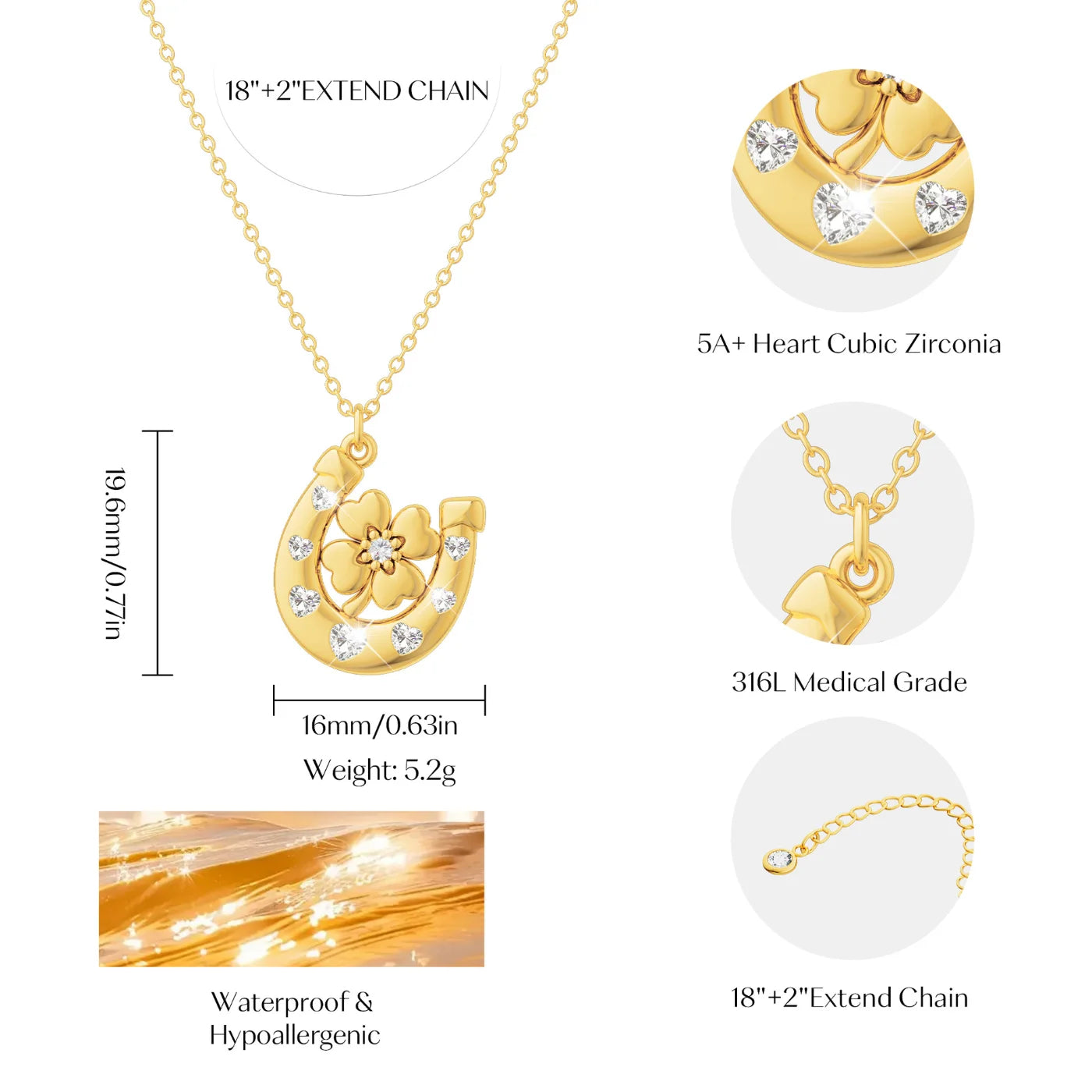 Horseshoe Jewelry Set — Floral Horseshoe Pendant · Gold · -
