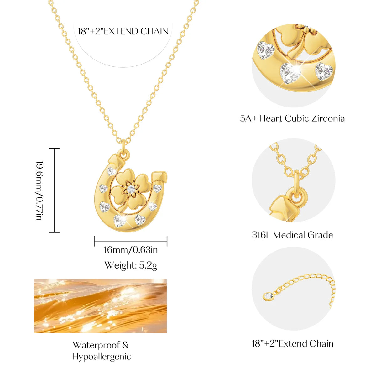 Horseshoe Jewelry Set — Floral Horseshoe Pendant · Gold · -