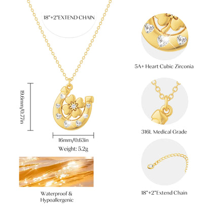 Horseshoe Jewelry Set — Floral Horseshoe Pendant · Gold · -