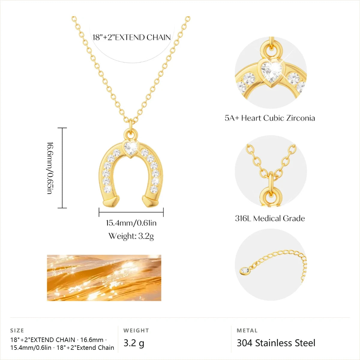 Horseshoe Jewelry Set — Heart Top Horseshoe Pendant · Gold · -