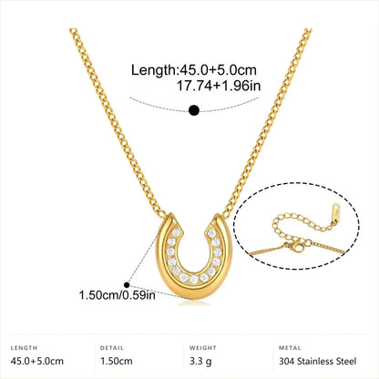 Horseshoe Jewelry Set — Round Stone Horseshoe Pendant · Gold · -