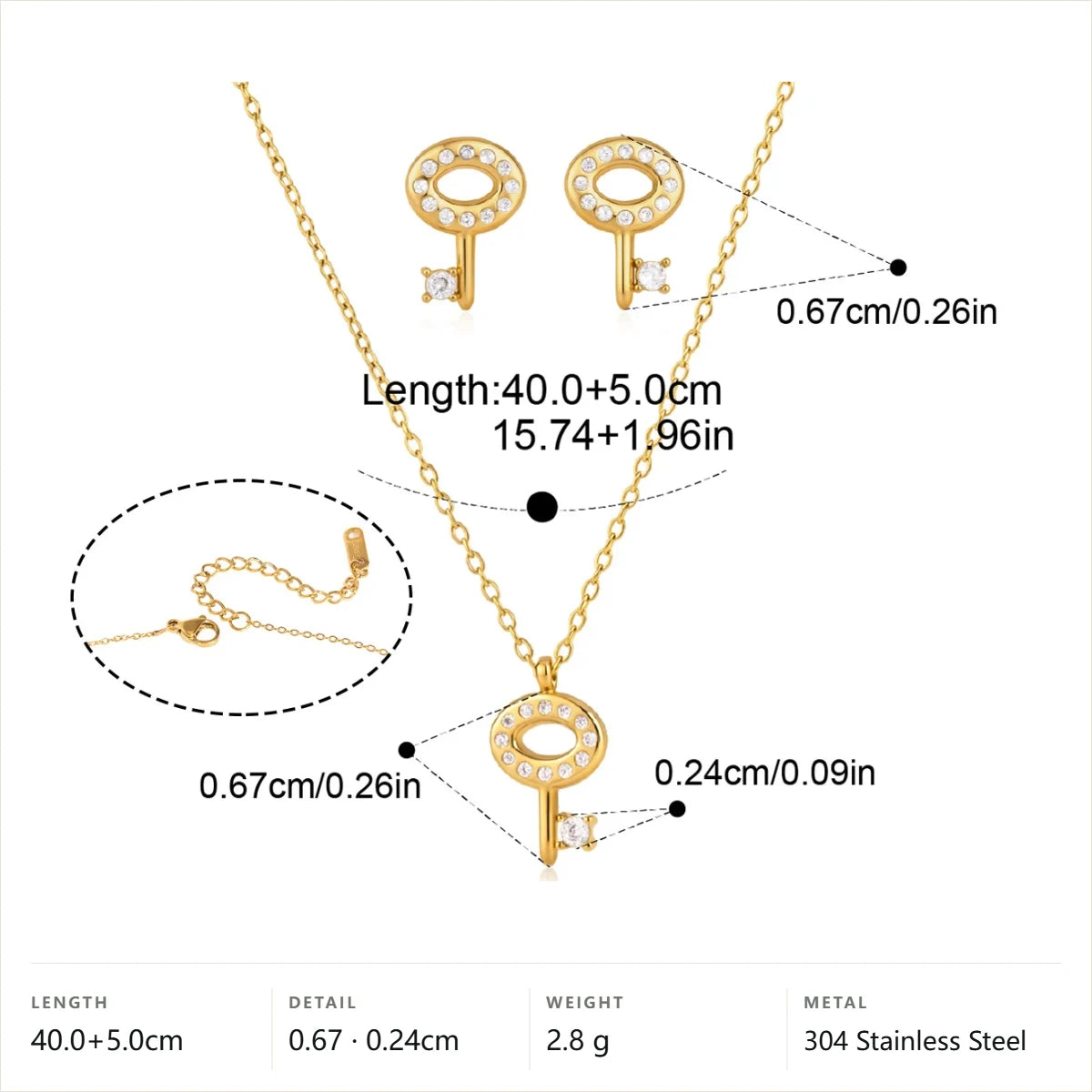 Crystal Key Jewelry Set — Oval CZ Key Set · Gold