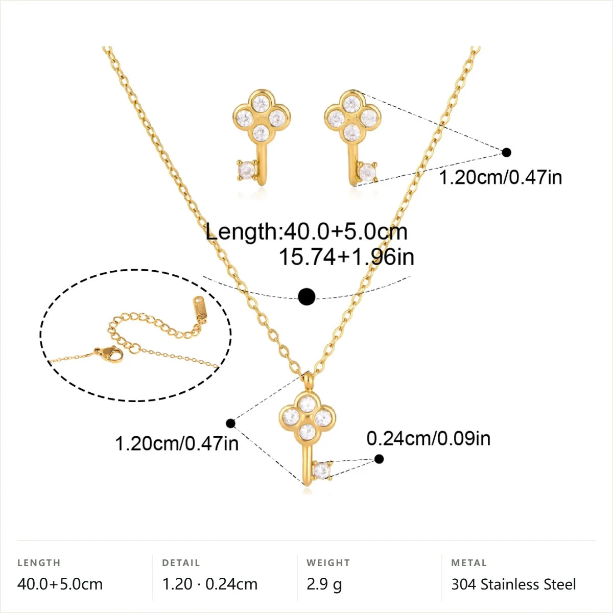 Crystal Key Jewelry Set — Clover CZ Key Set · Gold